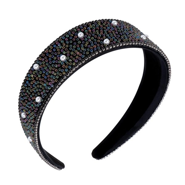 Amariver Black Rhinestones Headbands for Women Sparkly Pearls Head Band Beaded Wide Hair Band Crystal Headband Elastic Headbands Non-slip Fancy Hair Accessories for Women Girls