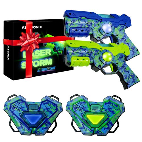 Laser Tag Set for Boys Age 8-12, Christmas & Birthday Gift Lazer Tag Game with 2 Guns & Vests, Fun Indoor Outdoor Laser Tag for Kids & Adults, High-Tech Blaster for Family Play (2 Pack)