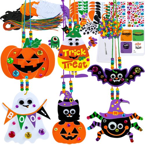 Winlyn 24 Sets Halloween Craft Kits DIY Halloween Art Sets Spider Bat Ghost Pumpkin Foam Hallowee...