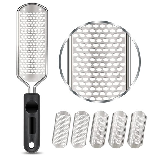 Ombsyej Foot File with Replacement Blades, 6 Pcs Detachable Foot File Callus Remover for Feet Scrubber Hard Skin Remove Stainless Steel for Wet and Dry Feet