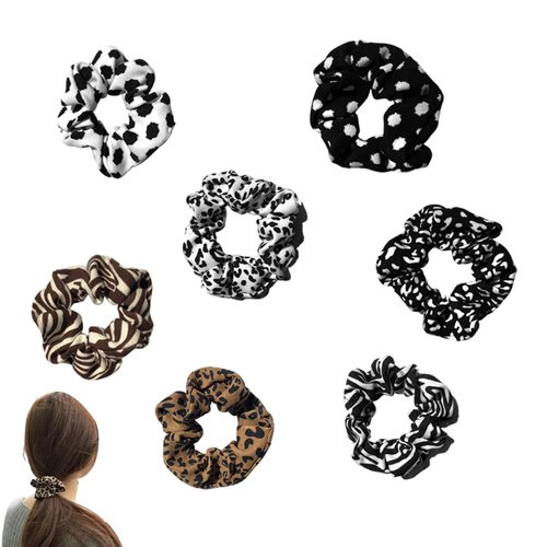 Zebra Leopard Scrunchie Hair Ties for Women Scrunchy Elastic Hair Ties for Girls Animal Leopard Print Hair Ties for Womens Zebra Leopard Hair Accessories for Women Leopard Hair Band Scrunchies 7PCS