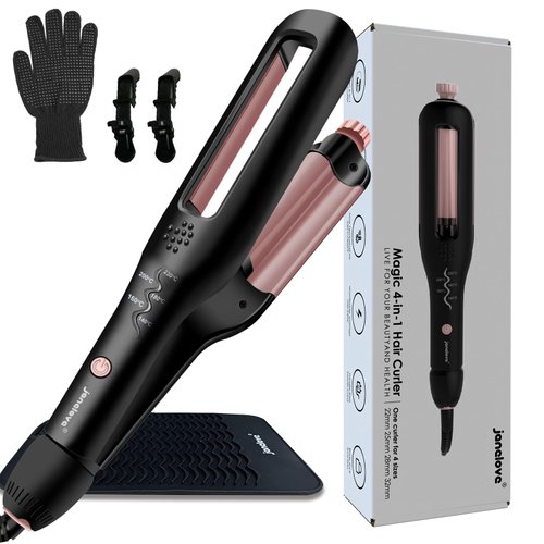 janelove 4 in 1 Adjustable Hair Waver, Waver Curling Iron, Hair Crimpers and Wavers, Deep Waver, Create 4 Types of Waves-0.87in-1in-1.1in-1.25in, 5 Temps with LED Display, Ideal Gifts for Women