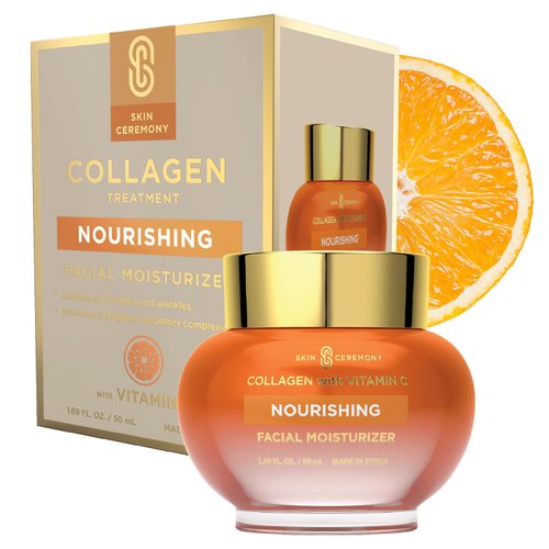 Skin Ceremony Collagen & Vitamin C Nourishing Facial Moisturizer - Reduces Fine Lines & Wrinkles - Promotes A Brighter, Smoother Skin Compexion - Skin Care Made in Korea - 1.69 FL.OZ.