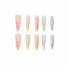 MISUD Press on Nails Long Stiletto Fake Nails Glossy Glue on Nails Colorful French Tip Acrylic Nails Almond Artificial Nails Rainbow Fire Stick on False Nails with Design 24 pcs