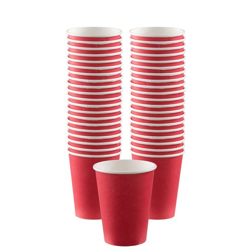 Vibrant Apple Red Paper Cups (Pack of 50) - 12 oz. - Perfect for Parties, Gatherings, Picnics & Home Use