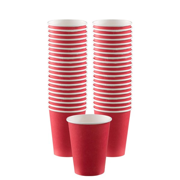 Vibrant Apple Red Paper Cups (Pack of 50) - 12 oz. - Perfect for Parties, Gatherings, Picnics & Home Use