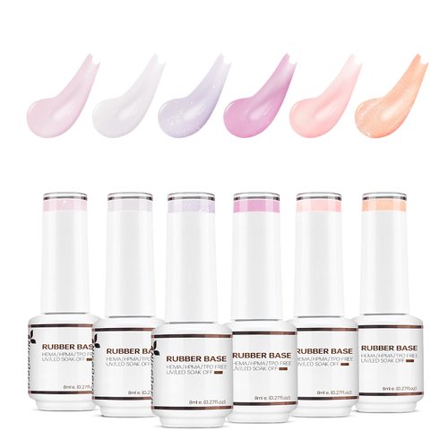 Nicedeco Rubber Base Gel Polish for Nails 6 Pcs Rubber Gel Nail Strengthener Nude Pink Nail Gel Polish Set 38