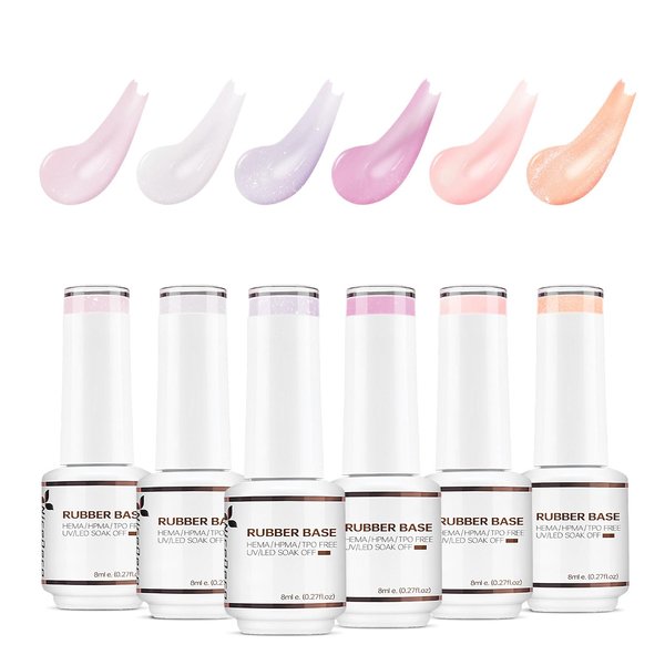 Nicedeco Rubber Base Gel Polish for Nails 6 Pcs Rubber Gel Nail Strengthener Nude Pink Nail Gel Polish Set 38