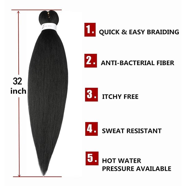 Pre Stretched Braiding Hair Natural Black Long Braiding Hair 32 Inch 3 Packs Braiding Hair Extensions Professional Synthetic Fiber Crochet Twist Braids(32inch,#1B)