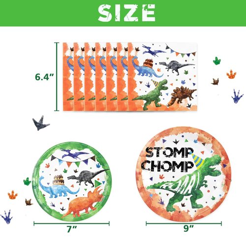 Watercolor Dinosaur Party Plates and Napkins - Dinosaur Party Supplies Bundles for Boys Kids Birthday Disposable Dinner Dessert Cake Luncheon Plates Napkins Tableware Set Serves 16 Guests 48 Pieces