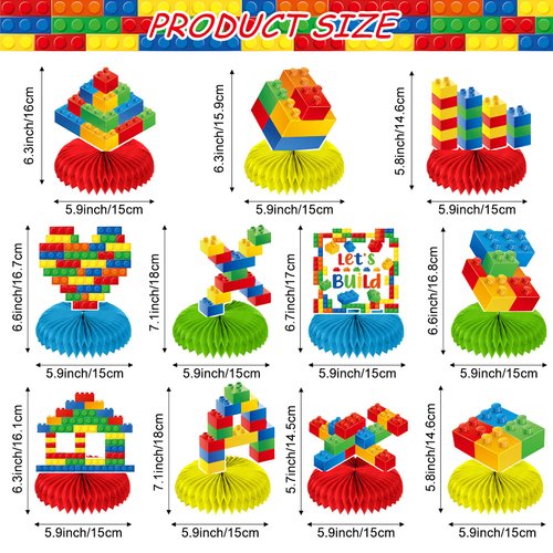 Faccito 33 Pcs Building Block Birthday Party Supplies Building Block Themed Honeycomb Centerpieces Decorations Brick Table Gifts for School Valentine's Day Holiday Party Reward Gifts Decor
