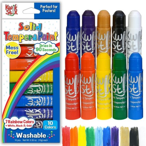 The Pencil Grip Kwik Stix Solid Tempera Paint Sticks, Washable, Rainbow Colors, 10 Non-Toxic Quick Drying, Allergen Free, Paint Sticks for Kids and Toddlers