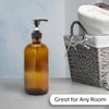 Cornucopia 16oz Amber Glass Bottles w/ Pump Dispensers (2-Pack); Refillable Lotion Liquid Soap Pump Brown Bottles + Chalk Labels & Lids, BPA-Free Plastic Tops