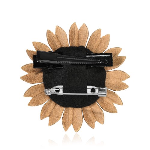 AeraVida Vibrant Gold-Colored Leather Flower Combination Hairclip and Brooch Pin | Handmade Gold-Color Brooch or PinJewelry for Women | Vintage Gifts for Women | Flower Brooch or Pin | Floral Jewelry