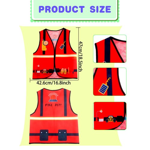 Kids Career Community Helper Dress Up Vest Costumes Firefighter Role Play Vest Cosplay Set for Career Day Halloween Party (Firefighter Color 1)