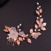 Teyglen Bride Wedding Flower Hair Comb Crystal Leaf Pearl Side Hair Comb Bridal Rhinestone Hair Pieces Hair Accessories for Women Girls Bridesmaid (Rose gold)