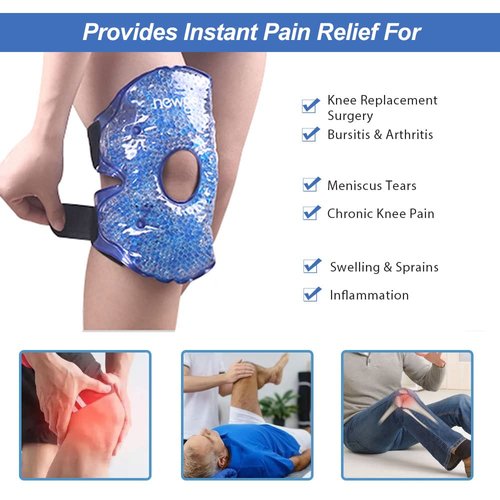 NEWGO Knee Cold Pack 2 Pack Knee Ice Pack for Injuries, Reusable Gel Cold Pack with Soft Plush Backing for Knee Replacement Surgery, Pain Relief