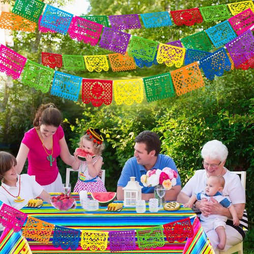 TURNMEON 5 Pack 75 Feet Mexican Party Banners, 9 Patterns Plastic Papel Picado Banner Dia De Los Muertos Decorations Day of The Dead Decorations Fiesta Party Decorations Mexican Themed Party Supplies