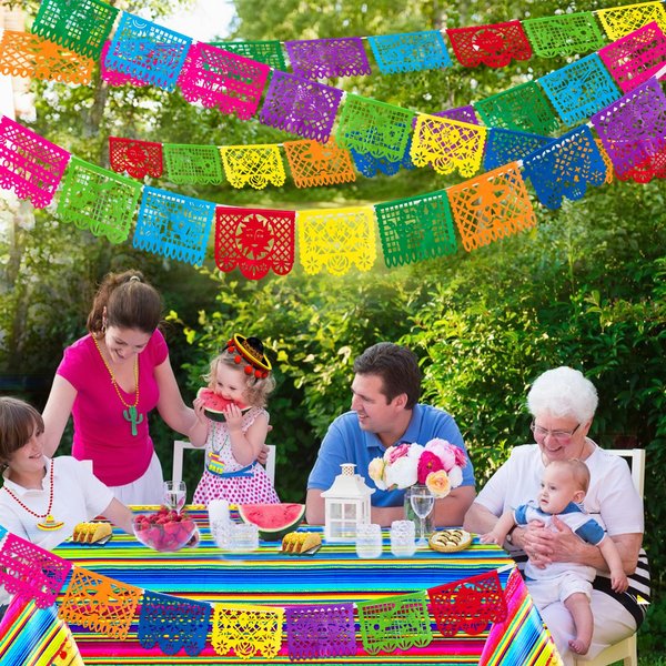 TURNMEON 5 Pack 75 Feet Mexican Party Banners, 9 Patterns Plastic Papel Picado Banner Dia De Los Muertos Decorations Day of The Dead Decorations Fiesta Party Decorations Mexican Themed Party Supplies