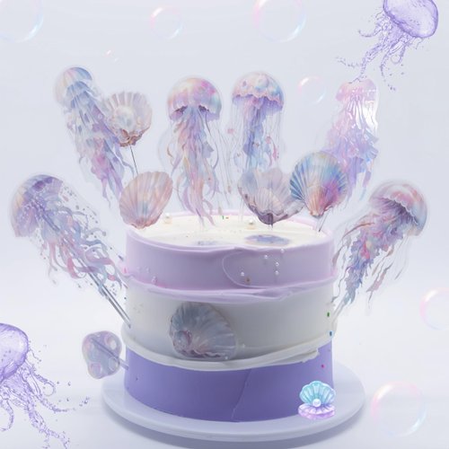 Under The Sea Theme Decor Supplies Jellyfish Bubble Cake Decoration Colorful Glitter Jellyfish sh...