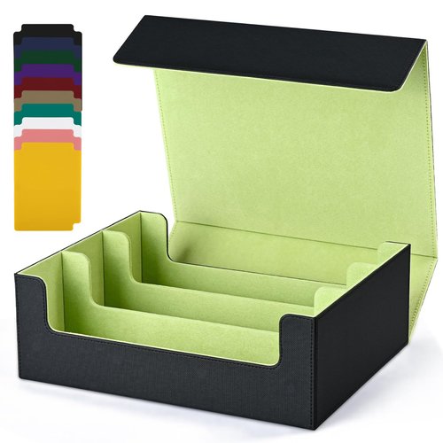 UAONO Card Storage Box for Trading Cards, 1800+ PU Leather Commander Card Deck Case, Magnetic Closure Card Holder Fits for Magic Game Cards(Black&Lemon Green)