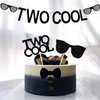 Set of 25 LaVenty Two Cool Banner Black Glittery Two Cool Cupcake Topper Sunglasses Party Supplies Decoration
