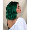 Dark Green Wavy Bob Wig with Curtain Bangs Synthetic Short Green Curly Bob Wigs with Bangs for Women Bob Curly Wavy Wig Natural Hair Shoulder Length Wigs for Women(Green)