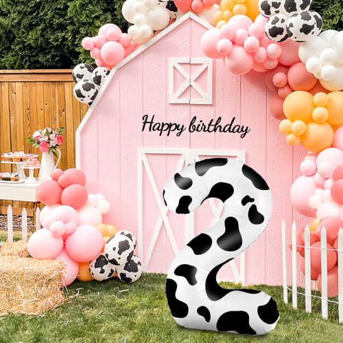 40 Inch Cow Print Number 2 Balloon, Foil Big Number Balloons for Birthday Party, Baby Shower First Rodeo Party, Cowgirl Cowboy Farm Barn Animal Theme Party Decor Supplies