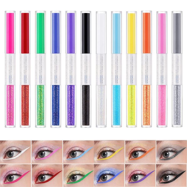 BONNIE CHOICE 12 Colors Double Side Liquid Eyeliner Set, Matte and Shimmery Colored Eyeliner Set Waterproof Long Lasting Red Pink Black White Colorful Eyeliner Mother's Day Makeup Gift Kit for Women