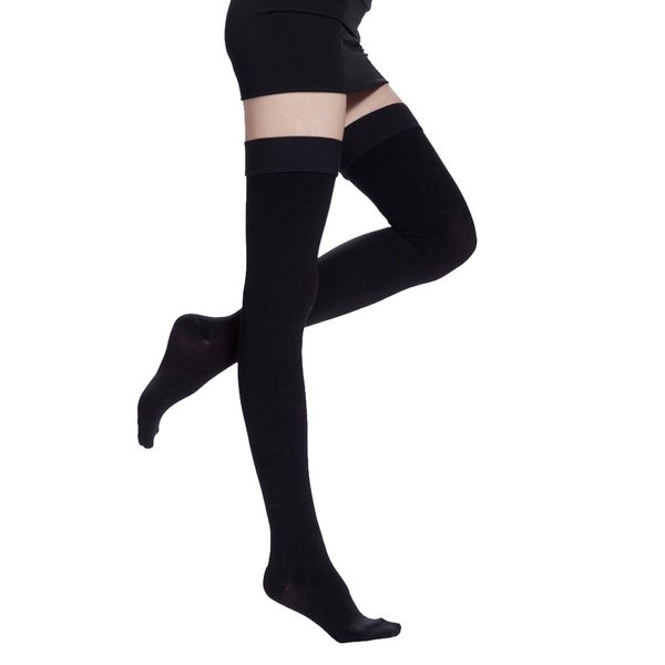 Thigh High Compression Socks Men & Women, Firm Support 20-30 mmHg Gradient Compression with Silicone Band, Closed Toe Compression Stockings for Medical, Edema, Varicose Veins.(close black M)