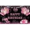 YinQin 180x120 cm Pink Gold Happy Birthday Backdrops Cloth 71x47 in. Birthday Photography Backgrounds Glitter Black Rose Gold Birthday Banners Rose Gold Happy Birthday Sign Decoration for Women Girl