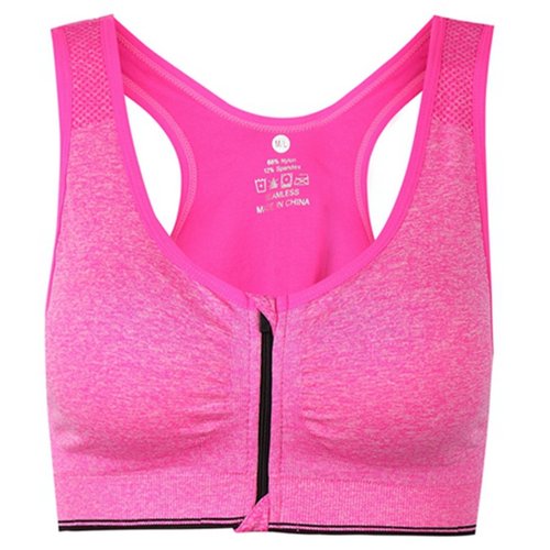 ohlyah Women's Zipper Front Closure Sports Bra Racerback Yoga Bras Pink L