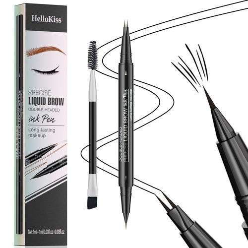 Microblading Eyebrow Pencil,2-in-1 Dual-Ended Eyebrow Pen with 2 Tip brow pen and Precise Brush-Tip,Natural Waterproof and Long-Lasting Brow Pen (Black)