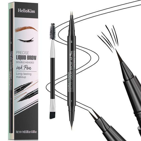 Microblading Eyebrow Pencil,2-in-1 Dual-Ended Eyebrow Pen with 2 Tip brow pen and Precise Brush-Tip,Natural Waterproof and Long-Lasting Brow Pen (Black)