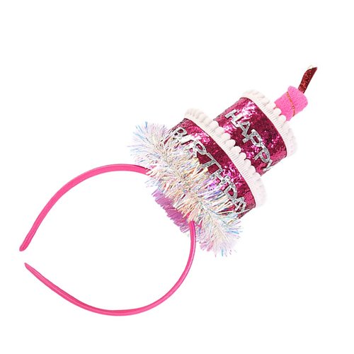 NUOBESTY Happy Birthday Cake Headband Cupcake Hairband Sequins Headpiece Band Party Hair Hoop Birthday Tiara Hair Accessories for