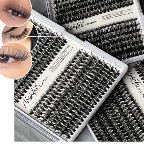 Ahsatal Individual Lash Clusters DIY Black Soft Mink Individual Eyelash Clusters DIY Natural Looking 30D/40D Mixed Premium Lashes D Curl with Advanced Extension Fibers 9-16mm