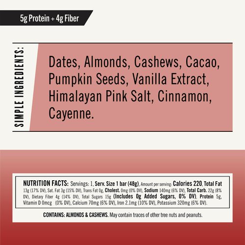 Thunderbird Bars Energy Snack, Gluten-Free with Protein, Healthy Real Food, Vegan Paleo Non-GMO, No Added Sugar, Mexican Hot Chocolate Flavor (12 Count, 1.7 oz. Bars)