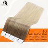 Full Shine Tape in Hair Extensions Human Hair 18 Inch Balayage Tape in Extensions Color 3 and 8 Brown Fading to 613 Bleach Blonde Double Sided Tape Hair 20 Pcs 50 Grams Adhesive Hair Extensions