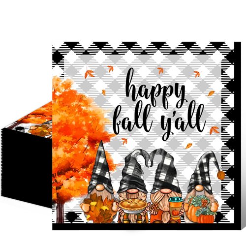 Fall Napkins, 80Pcs Happy Fall Y'all Paper Napkins White Black Plaid Autumn Thanksgiving Napkins Decorative, Gnomes Fall Napkins for Thanksgiving Party Supplies