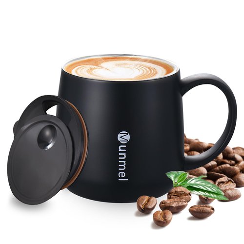 Munmel Stainless Steel Insulated Coffee Mugs with Handle and Lids,Vacuum Double Wall Thermal Tumbler Camping Travel Cup for Home and Office and Outdoor (14 oz black)