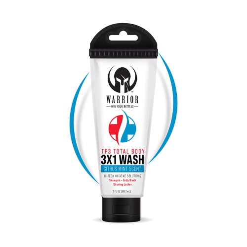 Warrior 3 in 1 Body Wash For Men And Women - Travel Size Body Wash, Shampoo & Shaving Lather with Citrus Mint Scent – USA Made Liquid Soap Body Wash for Military & Camping Enthusiasts (3.0 FL OZ)