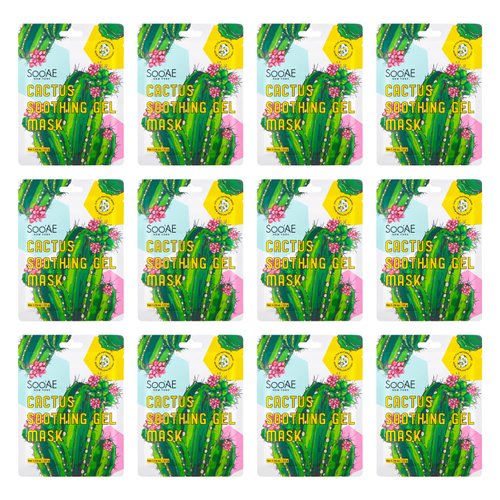 SOO’AE Cactus Soothing Gel MASK 12 EA Aloe Cactus Hydration Soothing Moisturizing Plumping Facial Mask