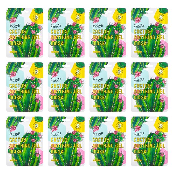 SOO’AE Cactus Soothing Gel MASK 12 EA Aloe Cactus Hydration Soothing Moisturizing Plumping Facial Mask