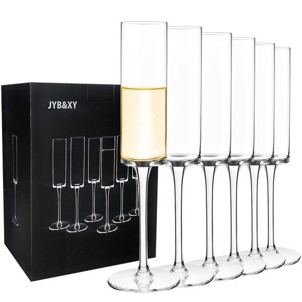 JYB&XY Set of 6 Crystal Champagne Flutes Champagne Glasses Hand Blown Classy Champagne Flutes 100％Lead Free Quality Sparkling Wine Stemware Set Dishwasher Safe 7oz…