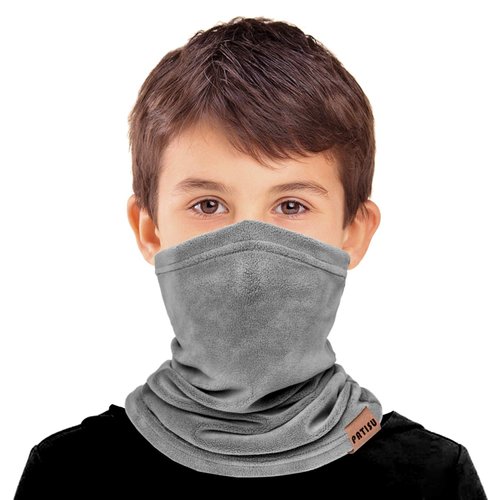 2 PCS Kids Neck Warmer Gaiter Winter Fleece Neck Cover Balaclava Windproof Face Cover Mask for Ski Motorcycle Grey,Black