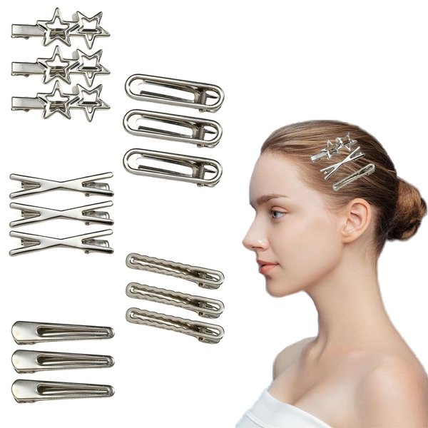 ZHOUMEIWENSP 15Pcs Metal Alligator Hair Clips for Women Girls Cute Star Snap Non Slip Metal Duck Bill Hair Pins for Thick Thin Hair Rustproof Hair Styling Accessories (Style1)