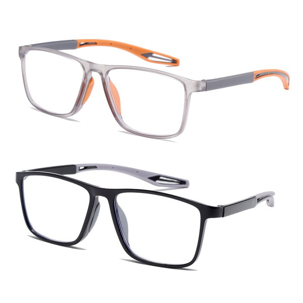 JOON-joon Reading Glasses Men 2 Pairs Sports Style Comfortable and Flexible Blue Light Blocking Readers for Men+1.5