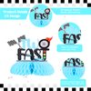 JOYMEMO 8 Pieces Two Fast Honeycomb Centerpieces - Race Car 2nd Birthday Party Decorations for Boys, Let's Go Racing Checkered Flag 2 Years Old Party Supplies Blue Double-Sided Cars Table Decor
