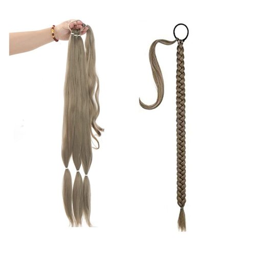 32 Inch Long Braided Ponytail Hair Extensions Wrap Around Ponytail DIY Straight Pony Tails Extensions for Black Women Elastic Ponytail Extensions Girls Magic Paste Ponytail (8#)