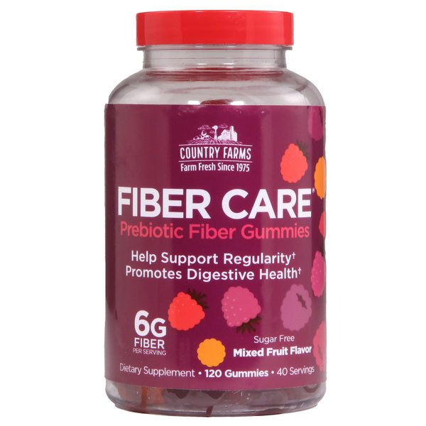 Country Farms Fiber Care Prebiotic Gummies, 6g of Fiber Per Serving, FOS from Beets, Digestive Health, Supports Regularity, Mixed Fruit Flavor, 120 Gummies, 40 Servings, Multi